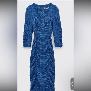 Zara “The Anne” Ruched Mid Blue Dress XL